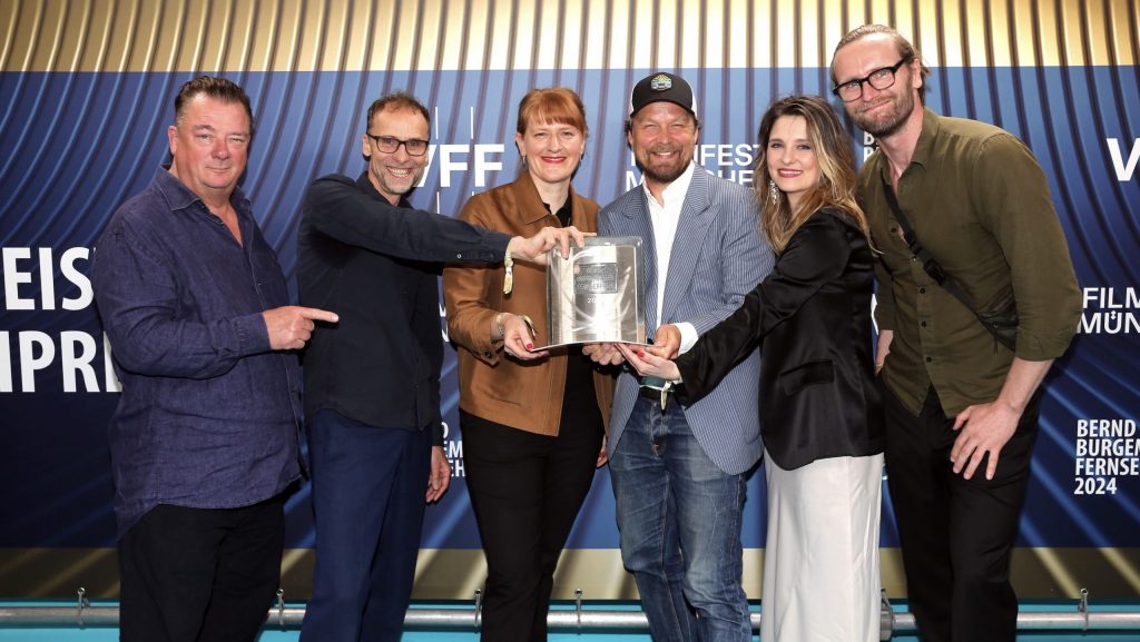 V.l.: Peter Kurth, Jan Georg Schütte, Maren Knieling (Florida Film), Lars Jessen (Florida Film), Natalia Rudziewicz, Ulrich Brandhoff